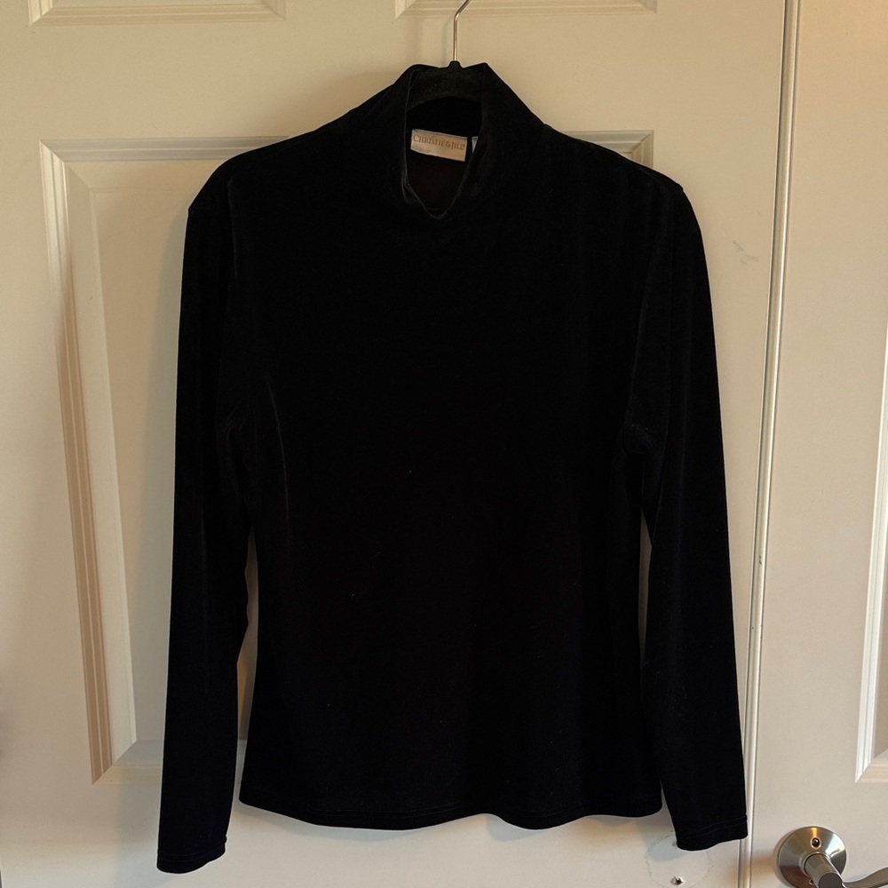 Vintage Christie & Jill Black Velvet Turtleneck Top Size Medium Tall